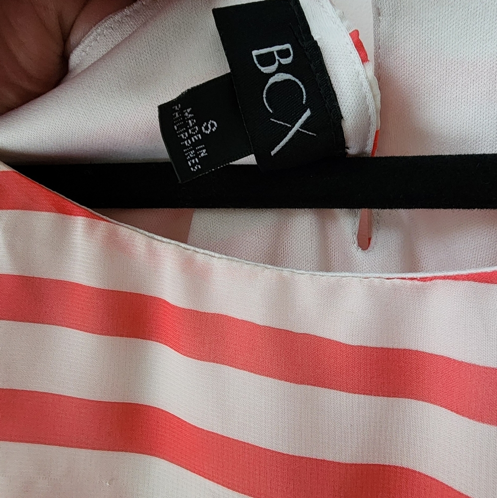BCX Striped Flowy Blouse Top size S Coral‎ elastic Waist - Picture 5 of 7